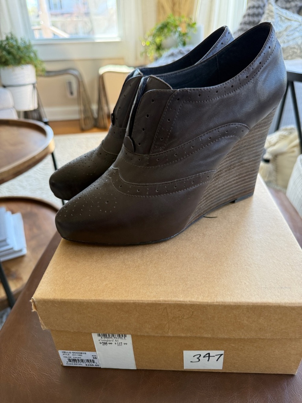 Joie Wedge Oxford Booties in Dark Brown - Classic Women's Shoe Sz 38